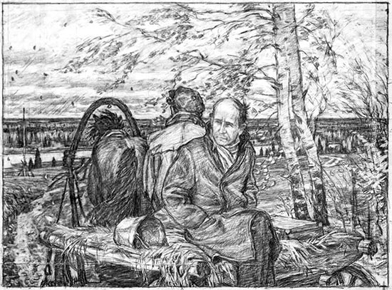 Владимир Кундин. Николай Рубцов (эскиз к картине). Бумага, карандаш. 2008 г.