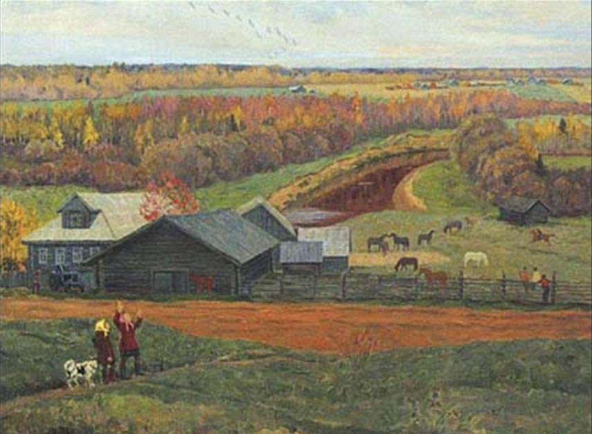 Евгений Соколов. Журавли над Николою. 1985. Холст, масло.